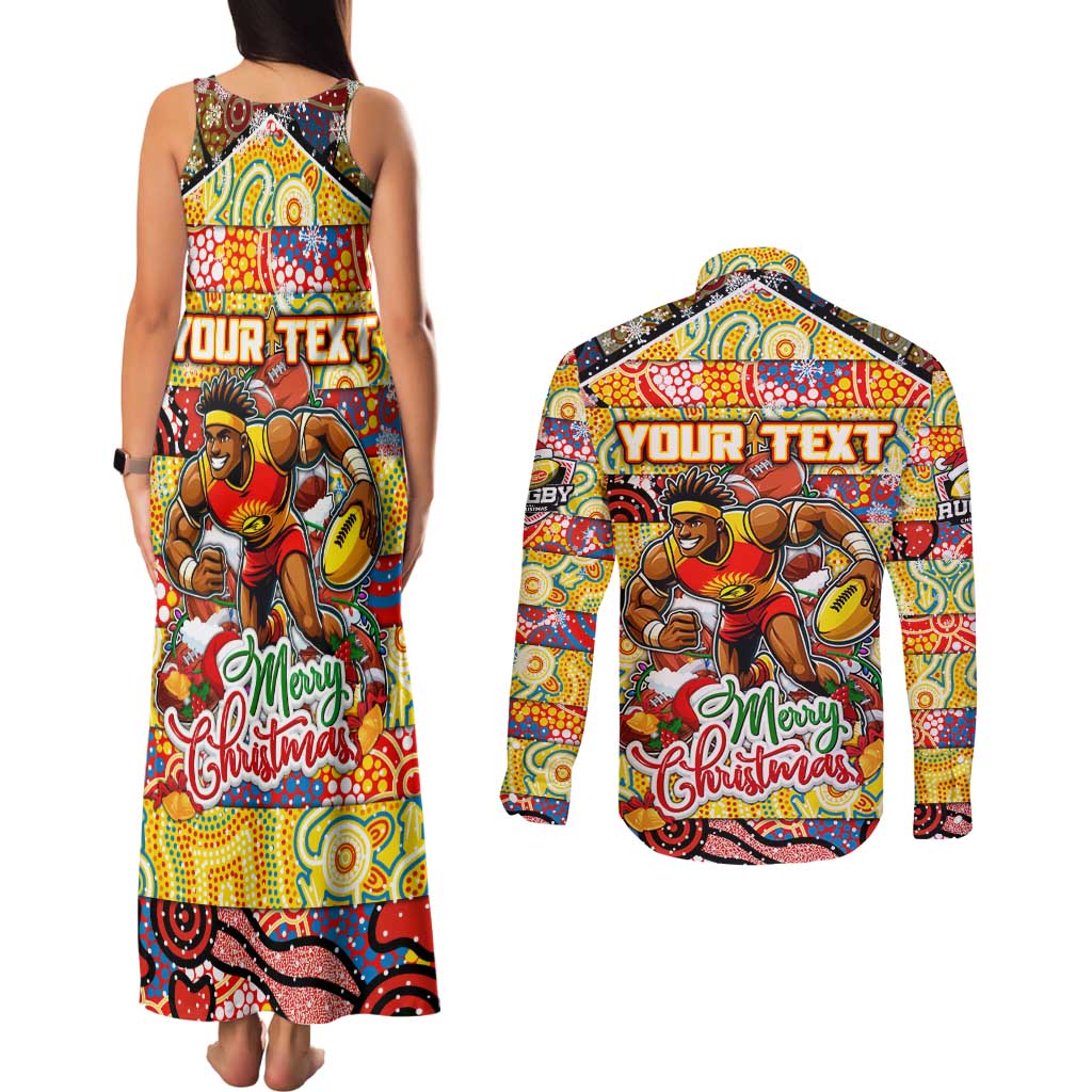 Custom Suns Rugby Merry Christmas Couples Matching Tank Maxi Dress and Long Sleeve Button Shirt Indigenous Australian Art