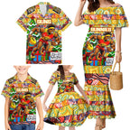 Custom Suns Rugby Merry Christmas Family Matching Mermaid Dress and Hawaiian Shirt Indigenous Australian Art