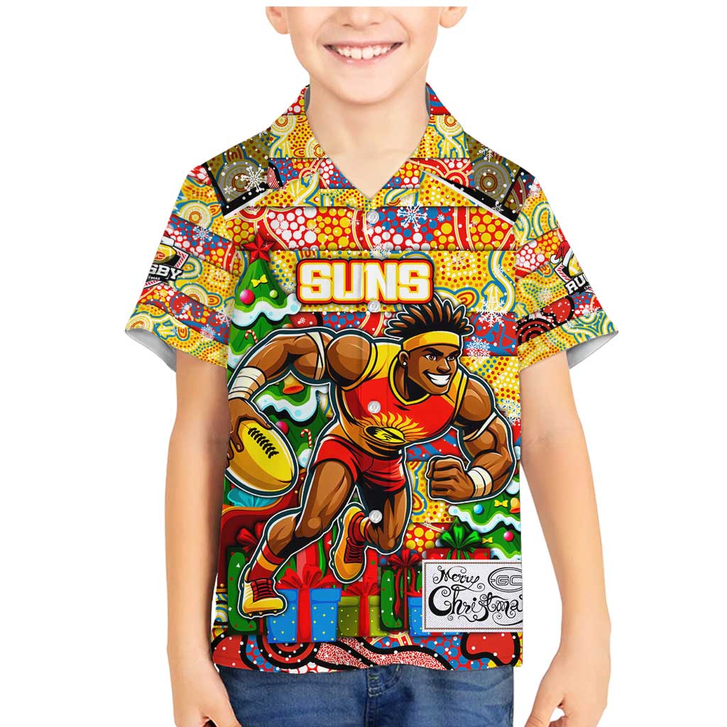 Custom Suns Rugby Merry Christmas Family Matching Mermaid Dress and Hawaiian Shirt Indigenous Australian Art