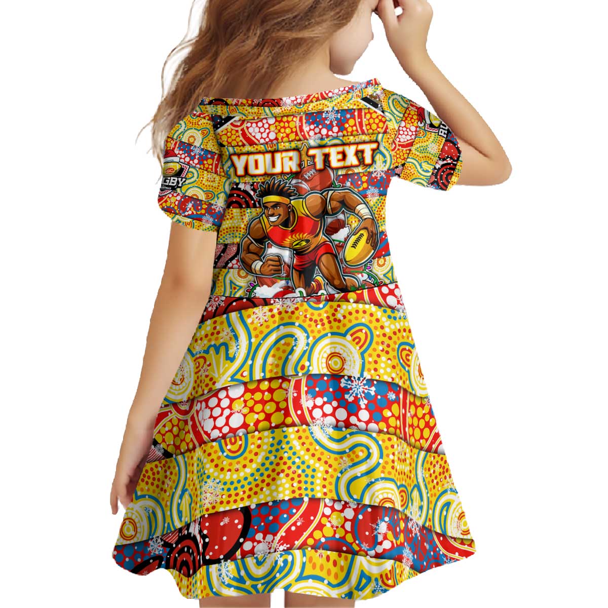 Custom Suns Rugby Merry Christmas Family Matching Off The Shoulder Long Sleeve Dress and Hawaiian Shirt Indigenous Australian Art