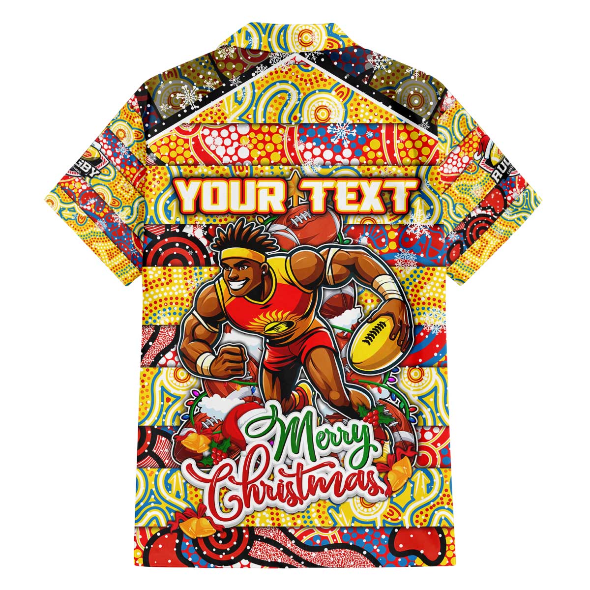 Custom Suns Rugby Merry Christmas Family Matching Off The Shoulder Long Sleeve Dress and Hawaiian Shirt Indigenous Australian Art