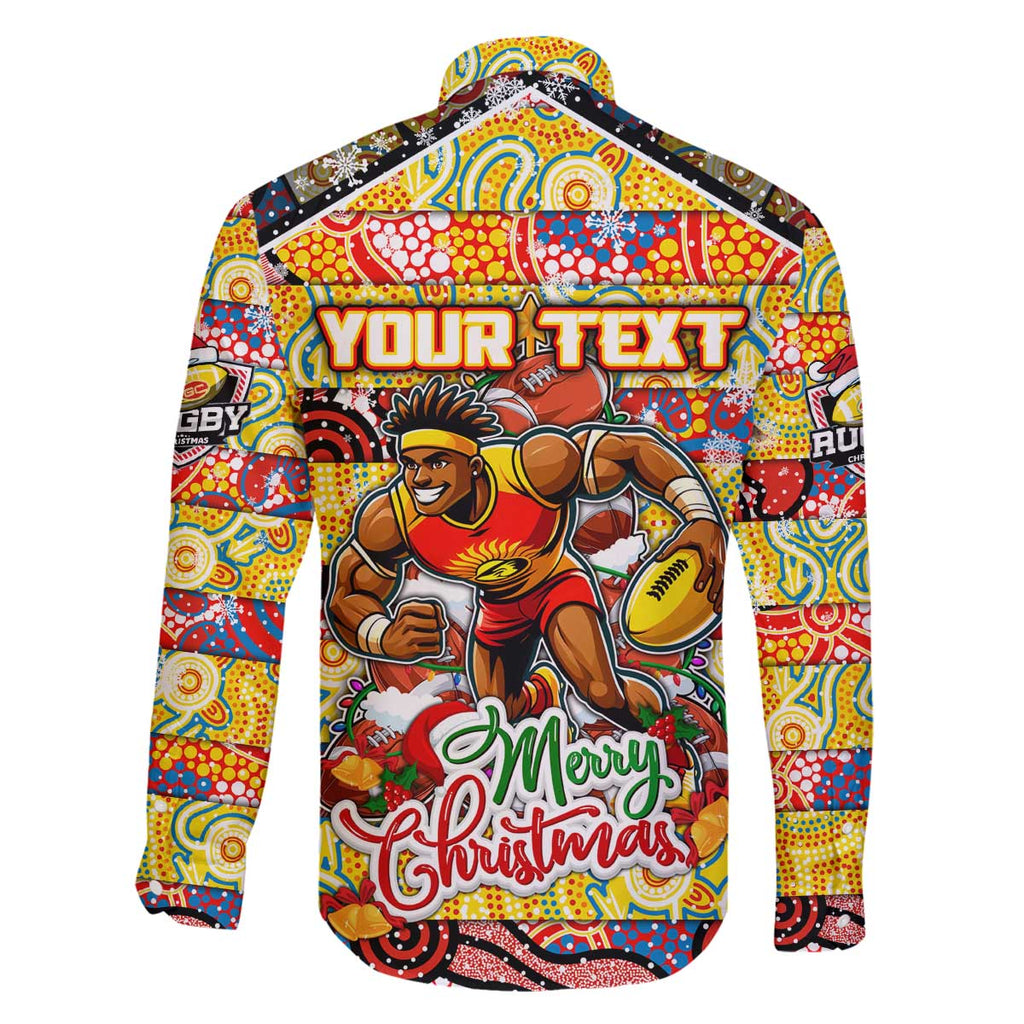 Custom Suns Rugby Merry Christmas Family Matching Off The Shoulder Long Sleeve Dress and Hawaiian Shirt Indigenous Australian Art