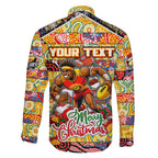 Custom Suns Rugby Merry Christmas Family Matching Off The Shoulder Long Sleeve Dress and Hawaiian Shirt Indigenous Australian Art