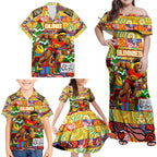 Custom Suns Rugby Merry Christmas Family Matching Off Shoulder Maxi Dress and Hawaiian Shirt Indigenous Australian Art