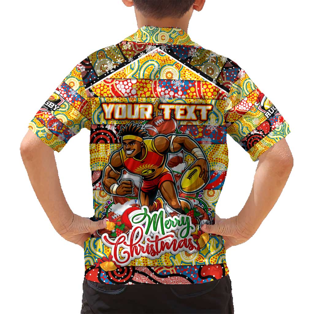 Custom Suns Rugby Merry Christmas Family Matching Off Shoulder Maxi Dress and Hawaiian Shirt Indigenous Australian Art