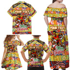 Custom Suns Rugby Merry Christmas Family Matching Off Shoulder Maxi Dress and Hawaiian Shirt Indigenous Australian Art