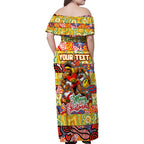 Custom Suns Rugby Merry Christmas Family Matching Off Shoulder Maxi Dress and Hawaiian Shirt Indigenous Australian Art