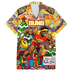 Custom Suns Rugby Merry Christmas Family Matching Off Shoulder Short Dress and Hawaiian Shirt Indigenous Australian Art