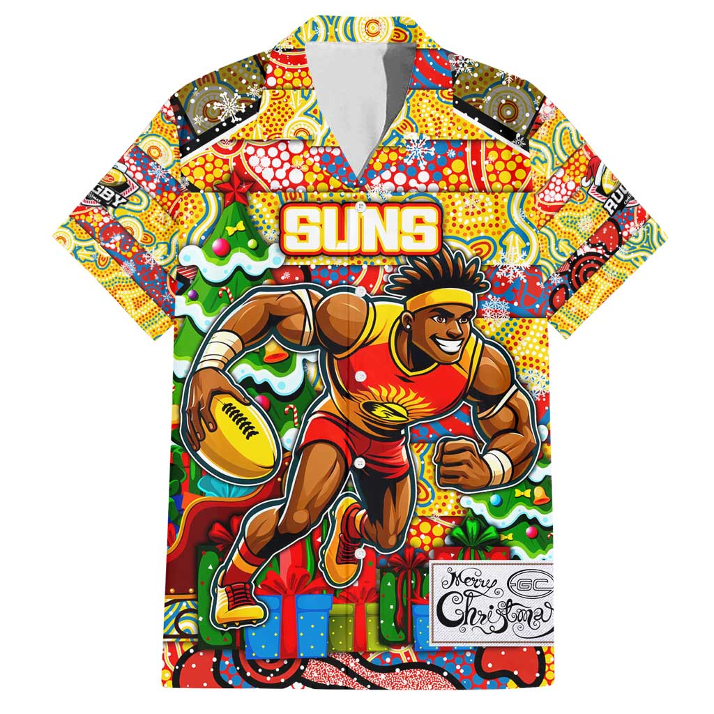 Custom Suns Rugby Merry Christmas Family Matching Puletasi and Hawaiian Shirt Indigenous Australian Art