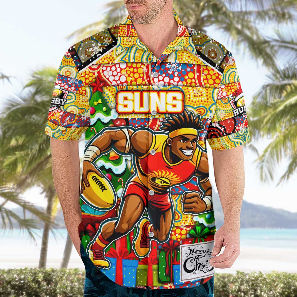 Custom Suns Rugby Merry Christmas Hawaiian Shirt Indigenous Australian Art