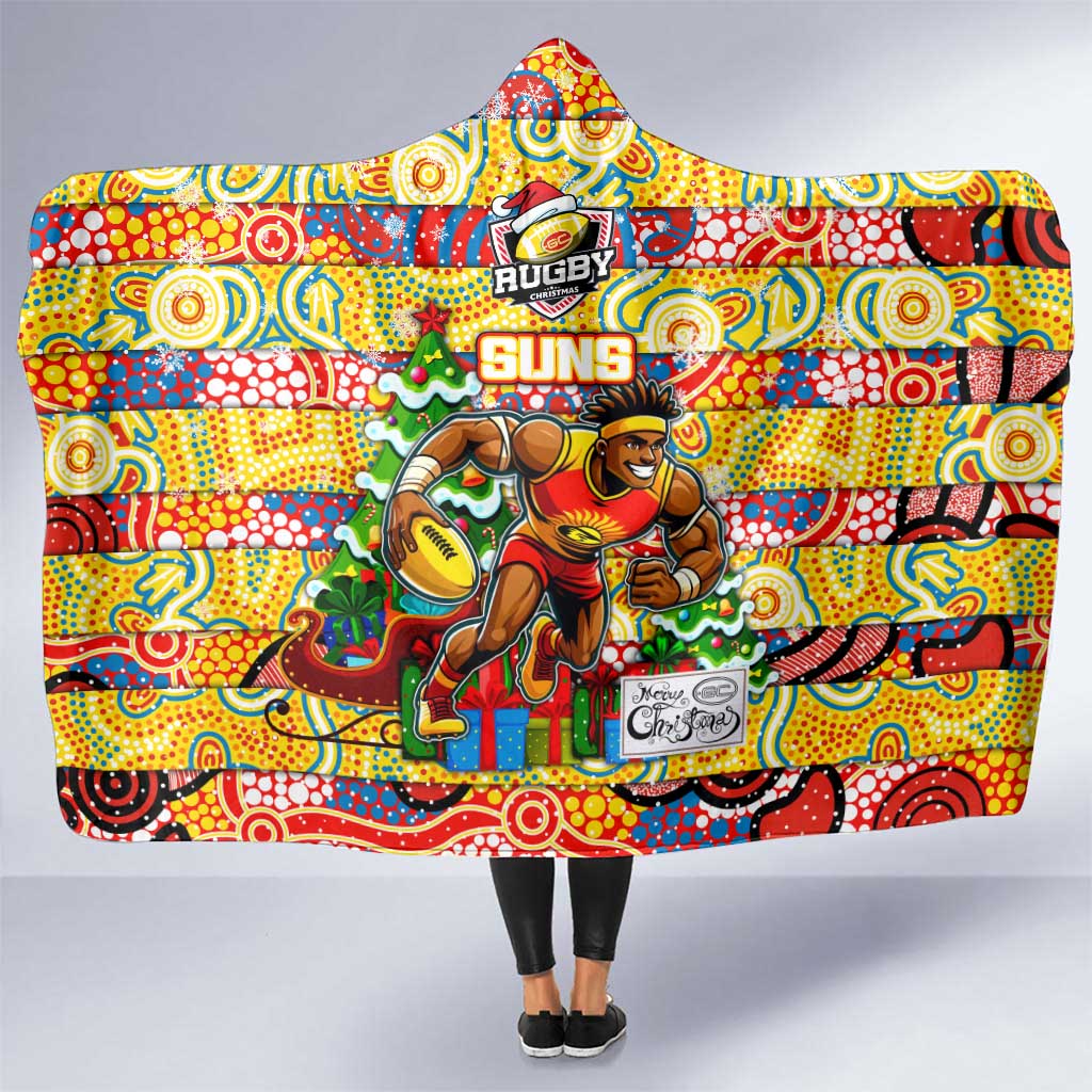 Suns Football Merry Christmas Hooded Blanket Indigenous Australian Art