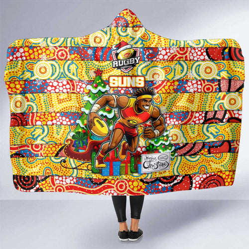 Suns Football Merry Christmas Hooded Blanket Indigenous Australian Art