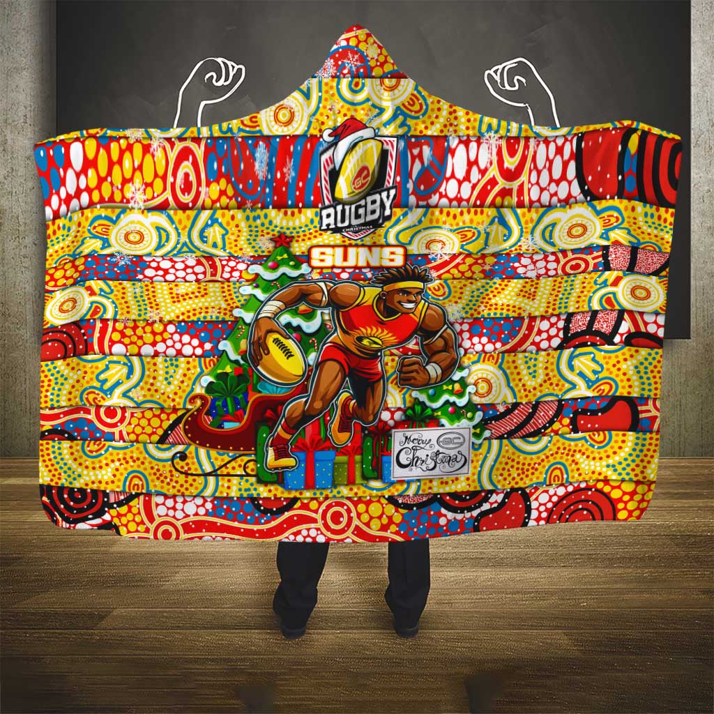 Suns Football Merry Christmas Hooded Blanket Indigenous Australian Art