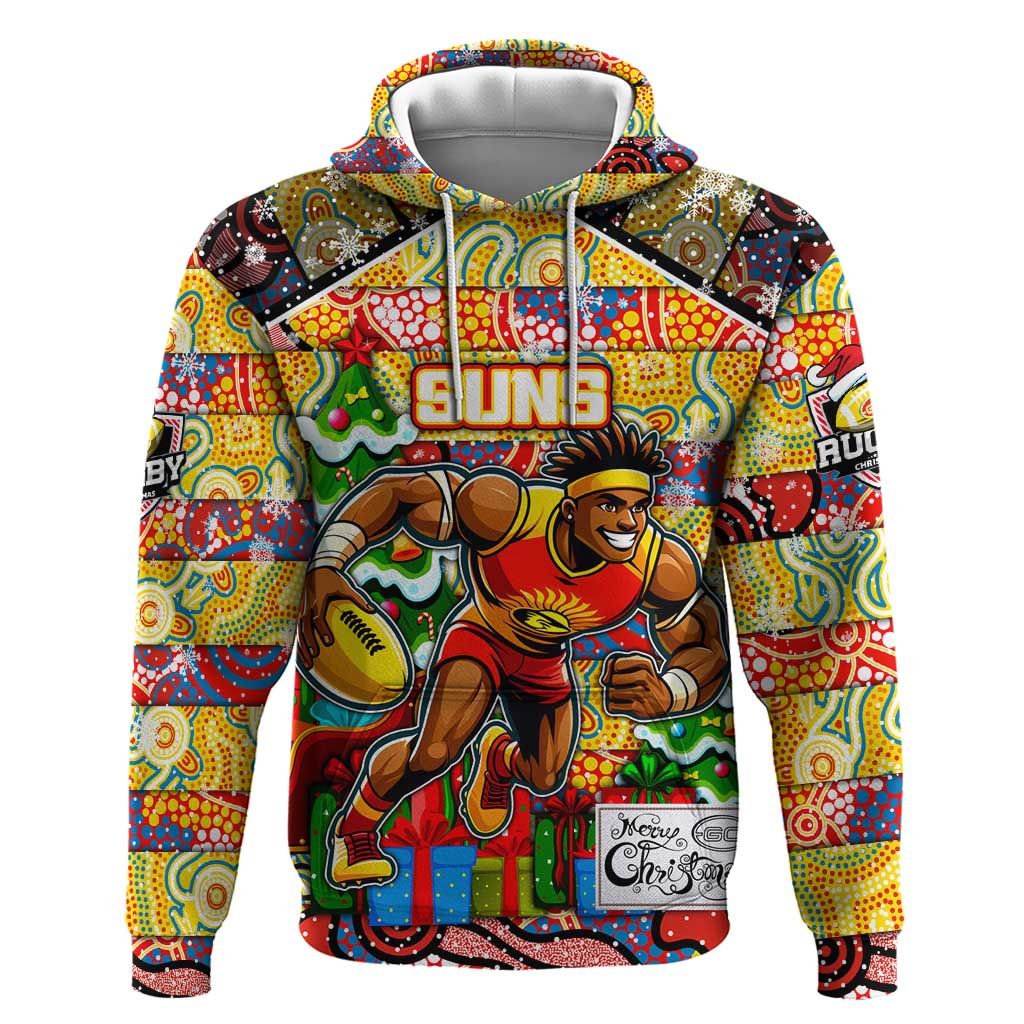 Custom Suns Rugby Merry Christmas Hoodie Indigenous Australian Art