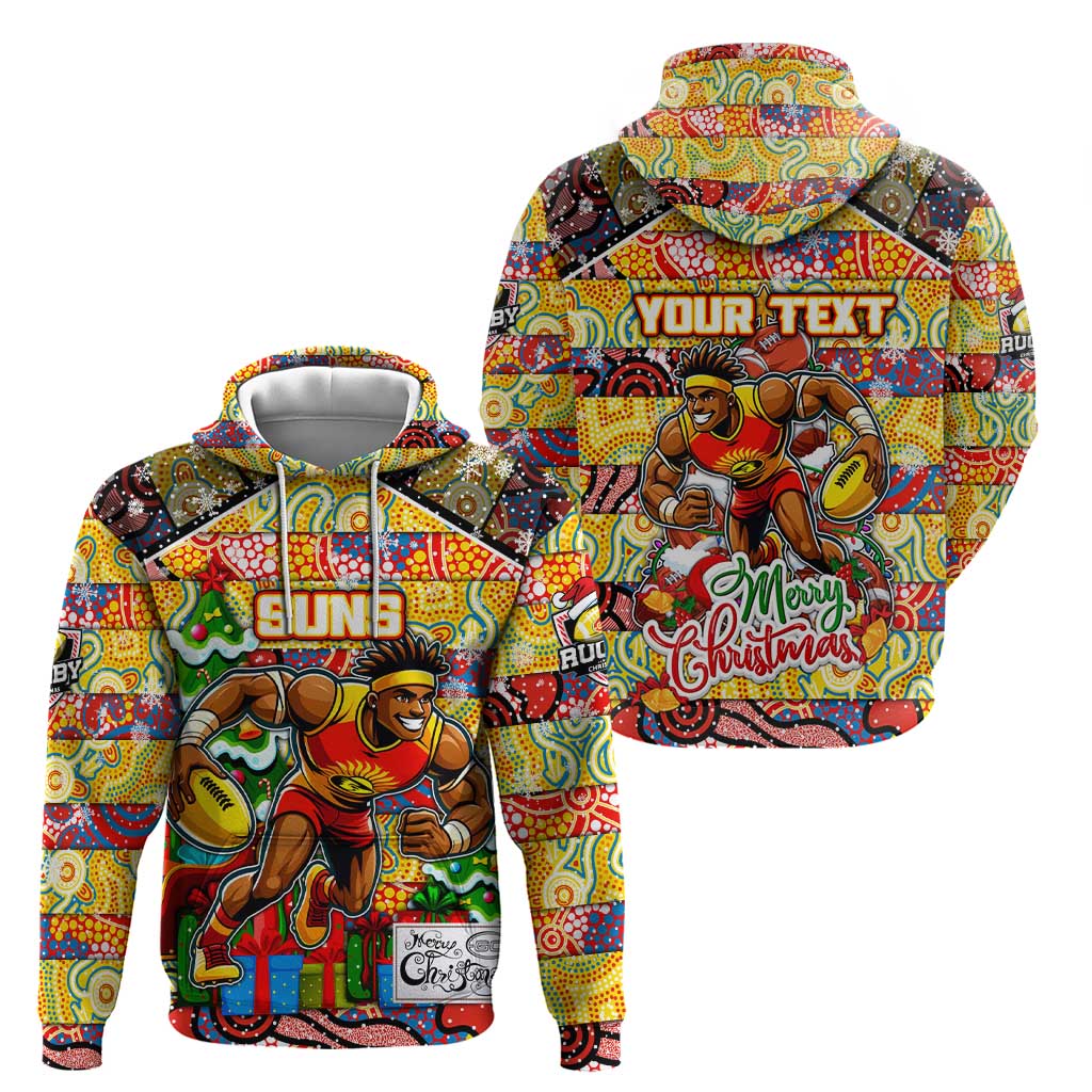 Custom Suns Rugby Merry Christmas Hoodie Indigenous Australian Art