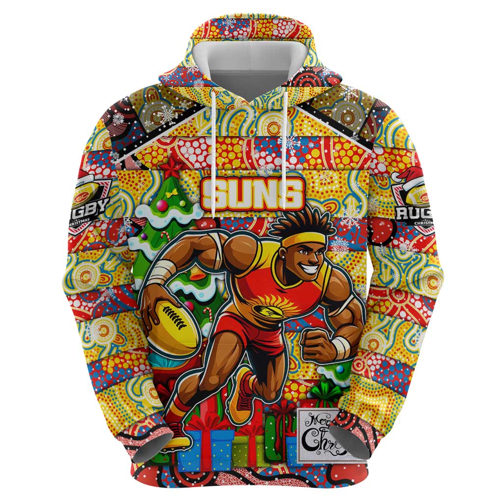 Custom Suns Rugby Merry Christmas Hoodie Indigenous Australian Art
