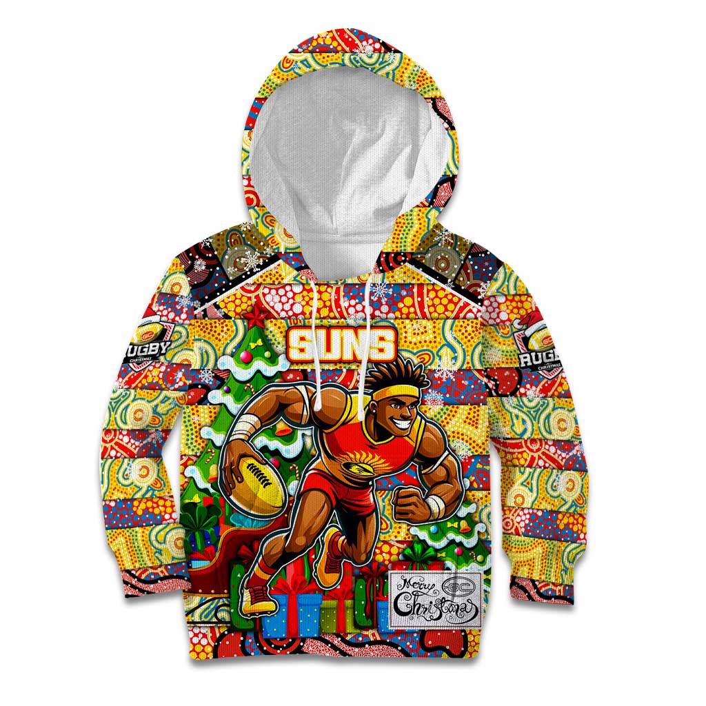 Custom Suns Rugby Merry Christmas Kid Hoodie Indigenous Australian Art
