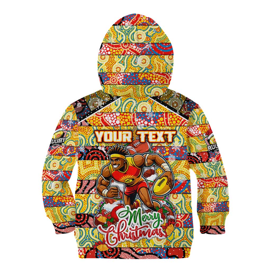 Custom Suns Rugby Merry Christmas Kid Hoodie Indigenous Australian Art