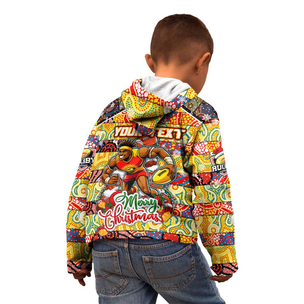 Custom Suns Rugby Merry Christmas Kid Hoodie Indigenous Australian Art