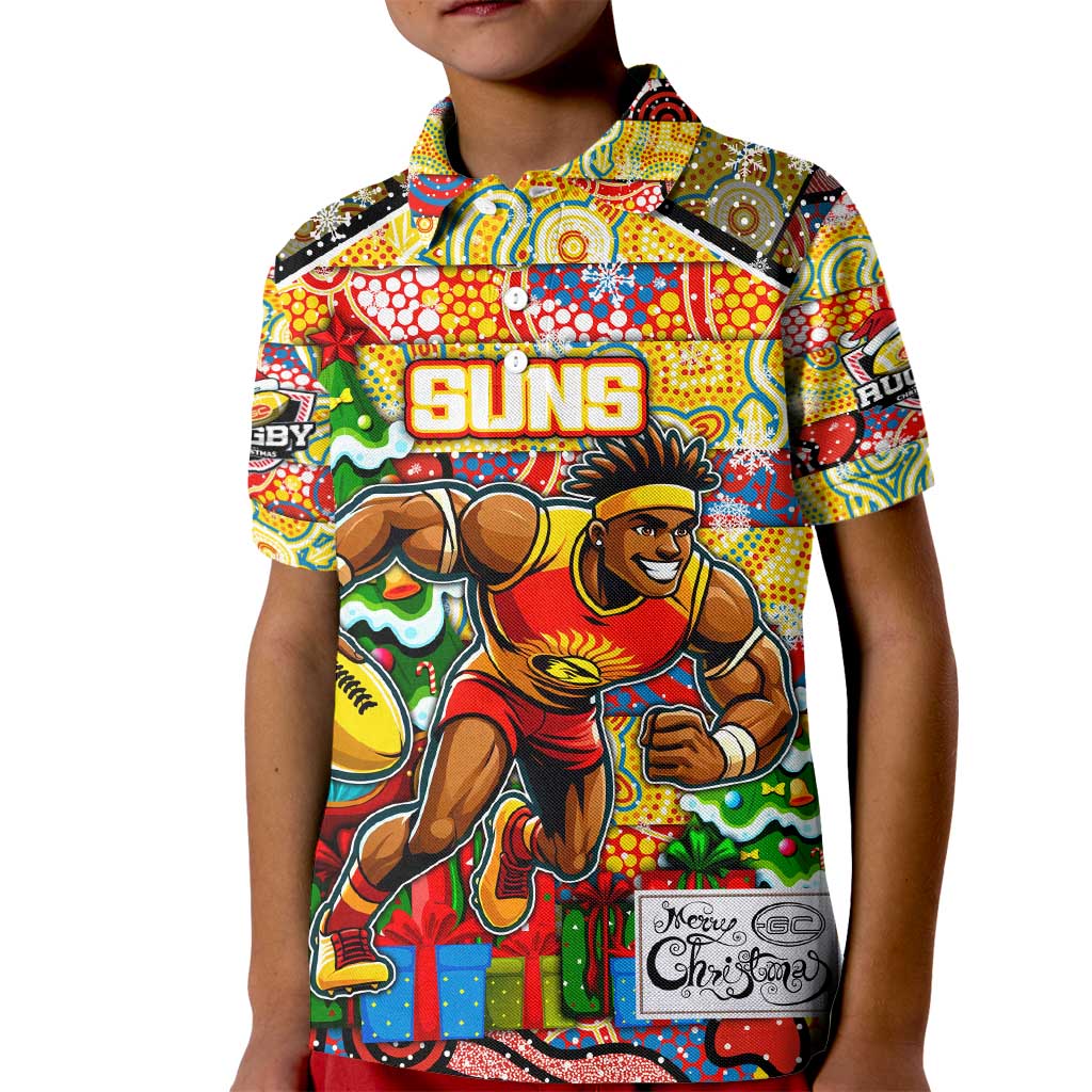 Custom Suns Rugby Merry Christmas Kid Polo Shirt Indigenous Australian Art