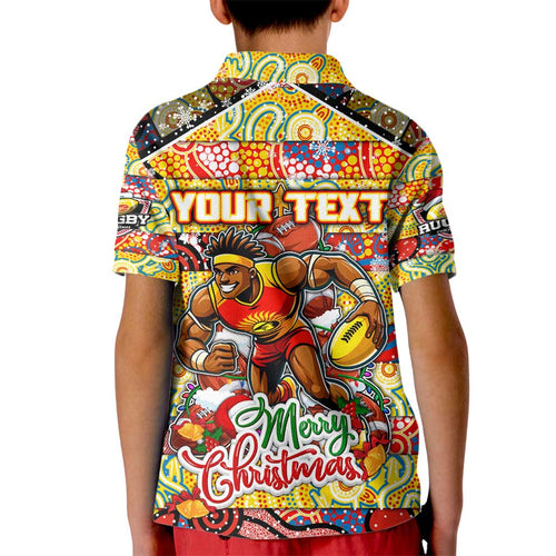 Custom Suns Rugby Merry Christmas Kid Polo Shirt Indigenous Australian Art