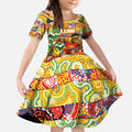 Custom Suns Rugby Merry Christmas Kid Short Sleeve Dress Indigenous Australian Art