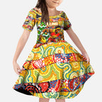Custom Suns Rugby Merry Christmas Kid Short Sleeve Dress Indigenous Australian Art
