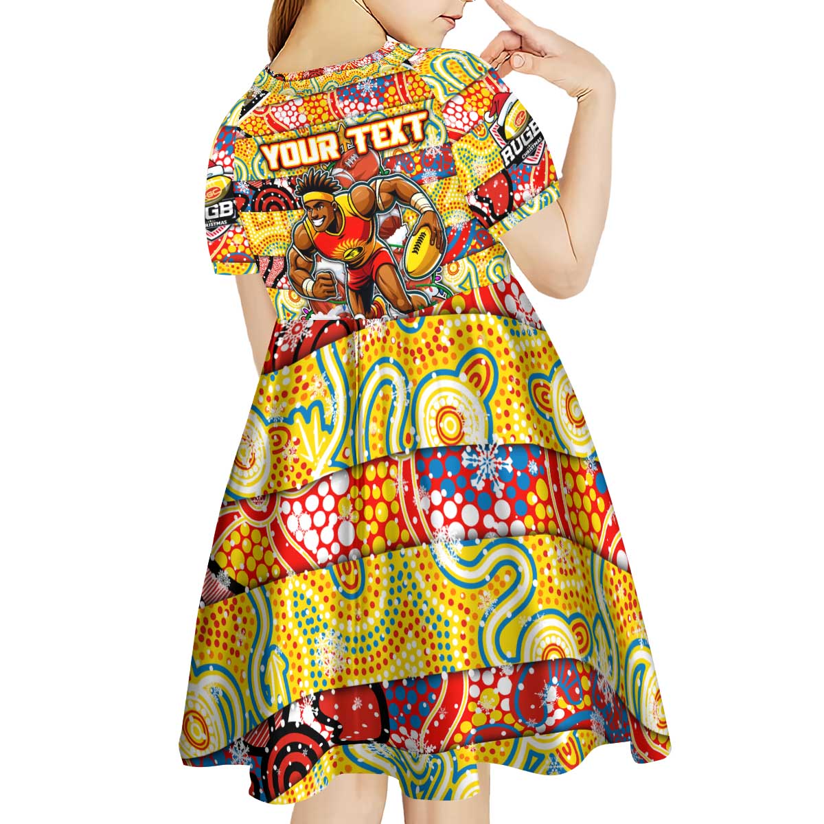 Custom Suns Rugby Merry Christmas Kid Short Sleeve Dress Indigenous Australian Art