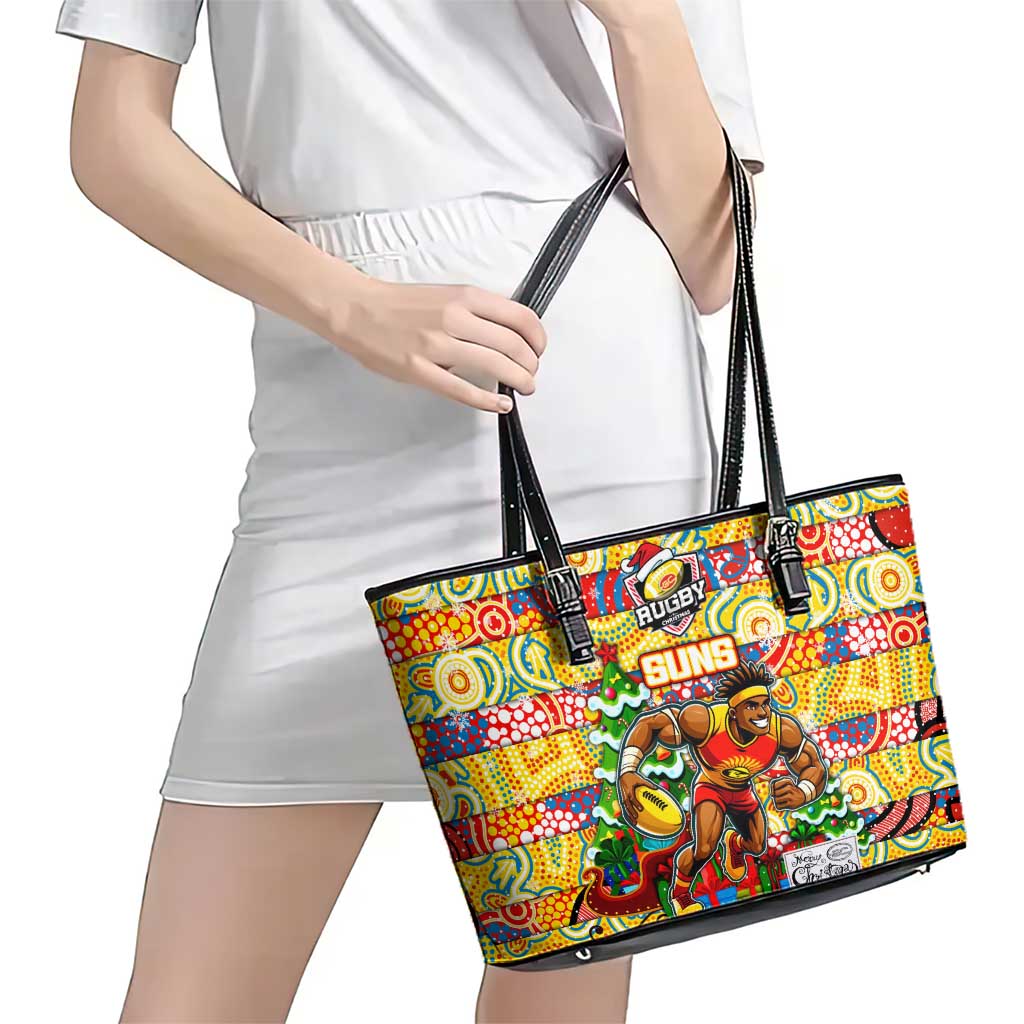 Suns Football Merry Christmas Leather Tote Bag Indigenous Australian Art