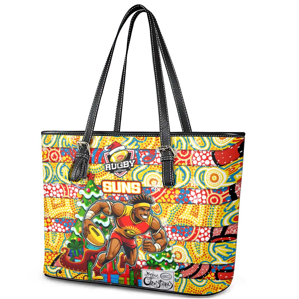 Suns Football Merry Christmas Leather Tote Bag Indigenous Australian Art