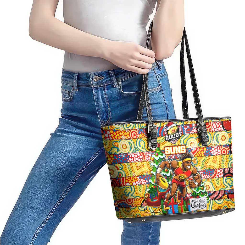 Suns Football Merry Christmas Leather Tote Bag Indigenous Australian Art