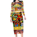 Custom Suns Rugby Merry Christmas Long Sleeve Bodycon Dress Indigenous Australian Art