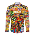 Custom Suns Rugby Merry Christmas Long Sleeve Button Shirt Indigenous Australian Art