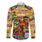 Custom Suns Rugby Merry Christmas Long Sleeve Button Shirt Indigenous Australian Art