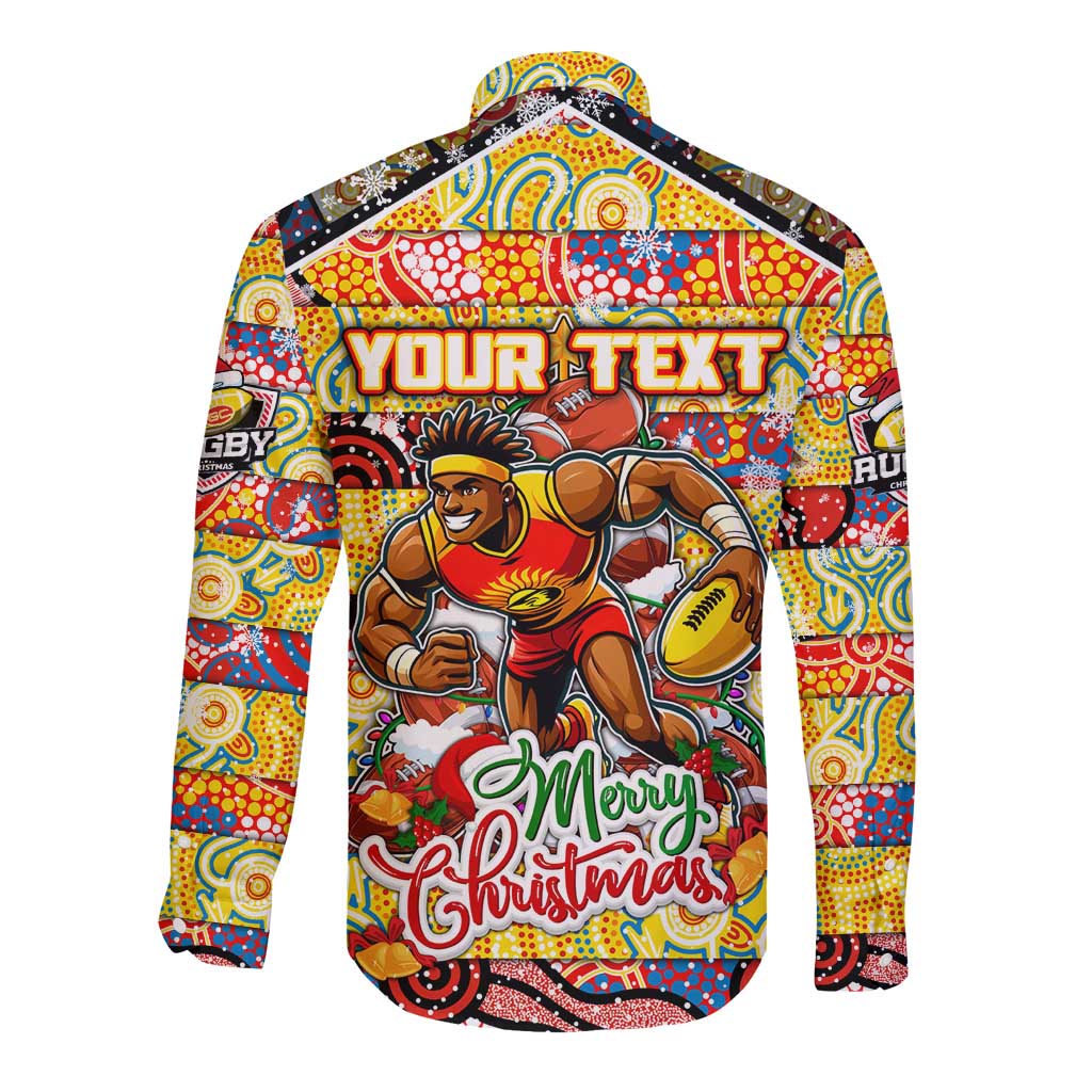 Custom Suns Rugby Merry Christmas Long Sleeve Button Shirt Indigenous Australian Art