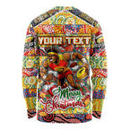 Custom Suns Rugby Merry Christmas Long Sleeve Shirt Indigenous Australian Art