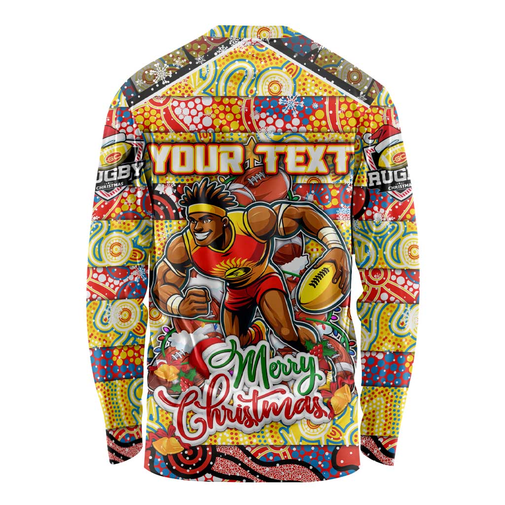 Custom Suns Rugby Merry Christmas Long Sleeve Shirt Indigenous Australian Art