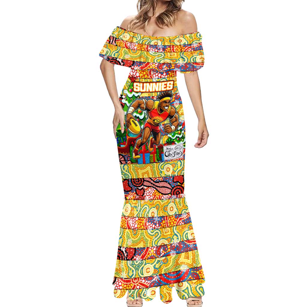 Custom Suns Rugby Merry Christmas Mermaid Dress Indigenous Australian Art