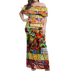 Custom Suns Rugby Merry Christmas Off Shoulder Maxi Dress Indigenous Australian Art