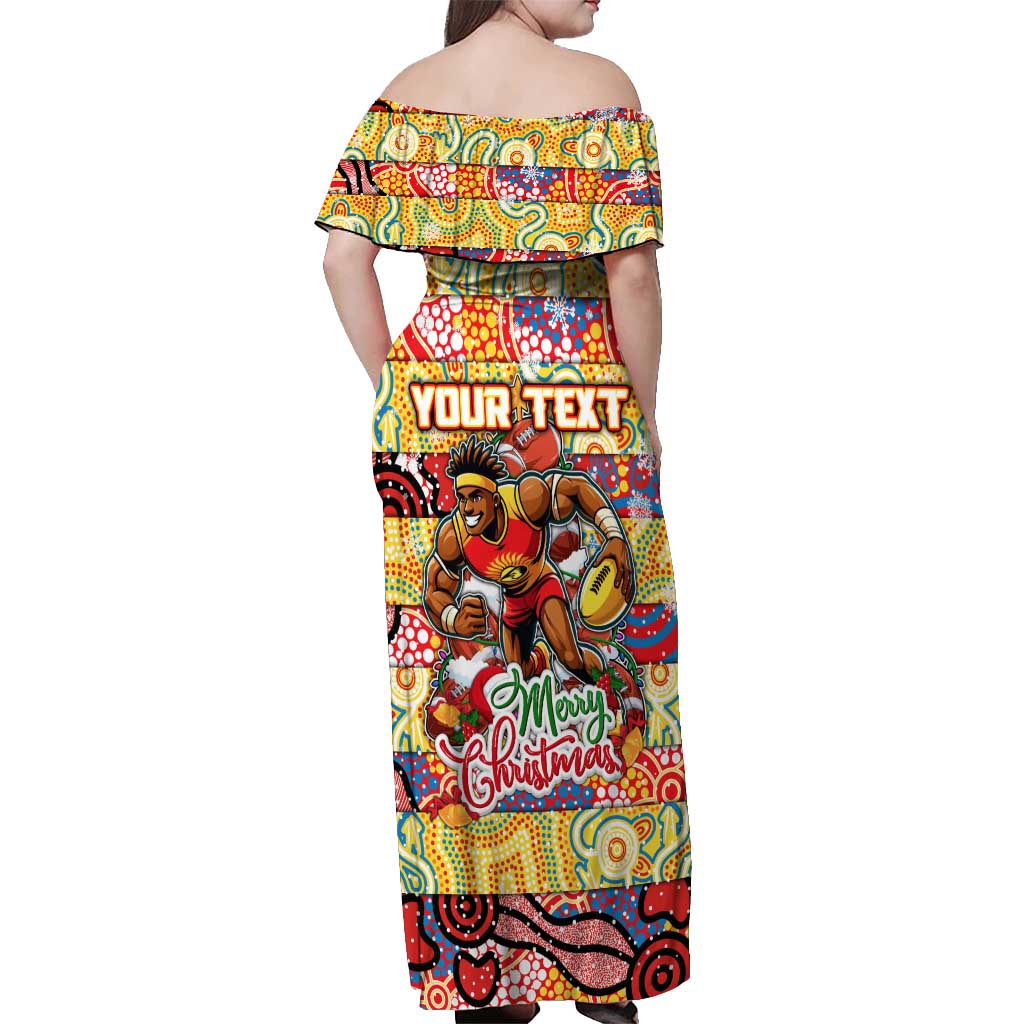 Custom Suns Rugby Merry Christmas Off Shoulder Maxi Dress Indigenous Australian Art