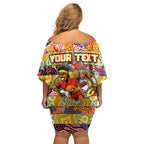 Custom Suns Rugby Merry Christmas Off Shoulder Short Dress Indigenous Australian Art
