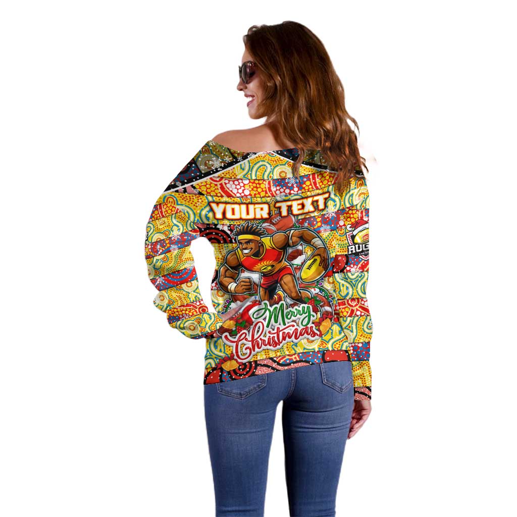 Custom Suns Rugby Merry Christmas Off Shoulder Sweater Indigenous Australian Art