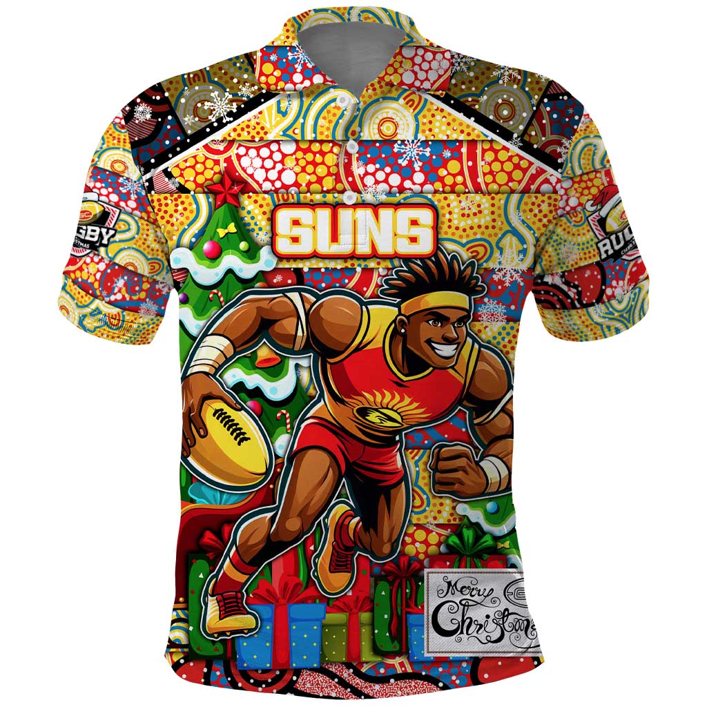 Custom Suns Rugby Merry Christmas Polo Shirt Indigenous Australian Art