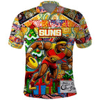 Custom Suns Rugby Merry Christmas Polo Shirt Indigenous Australian Art