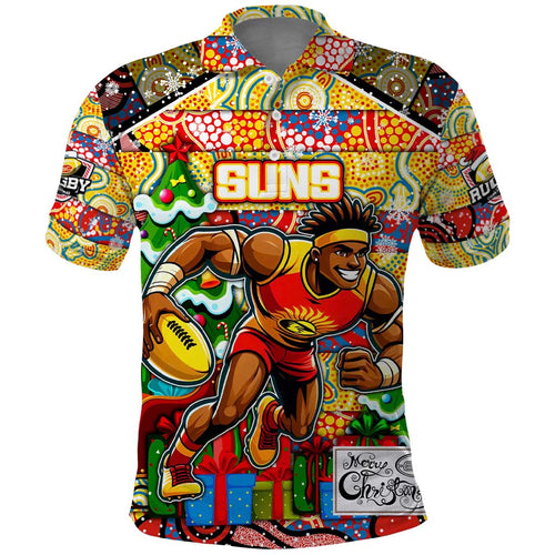 Custom Suns Rugby Merry Christmas Polo Shirt Indigenous Australian Art