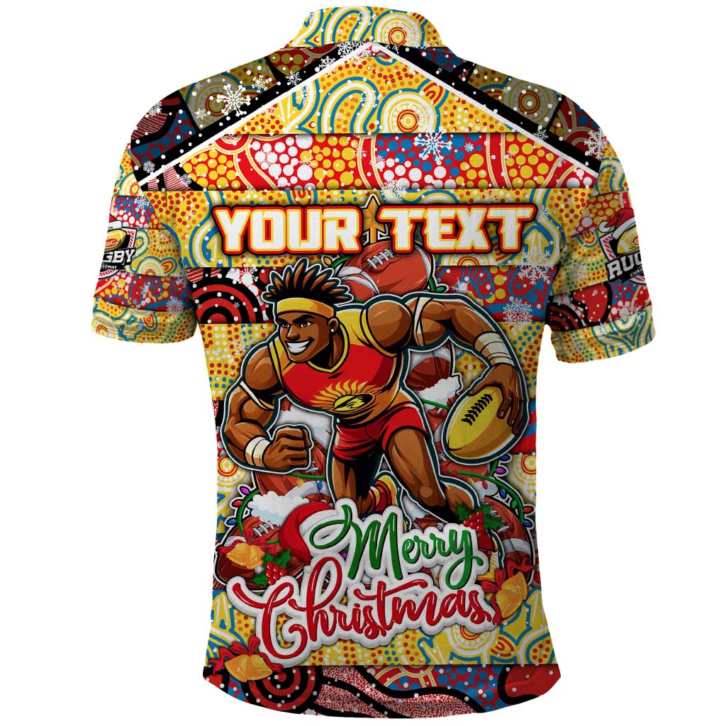 Custom Suns Rugby Merry Christmas Polo Shirt Indigenous Australian Art
