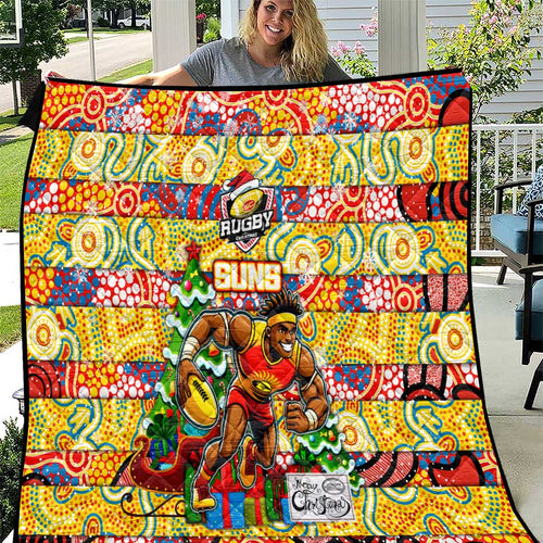 Suns Football Merry Christmas Quilt Indigenous Australian Art