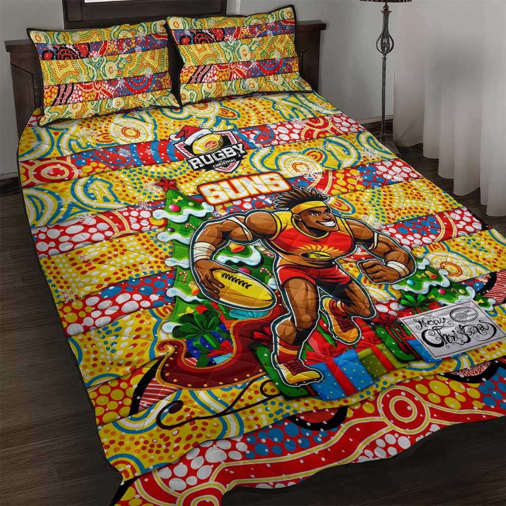 Suns Football Merry Christmas Quilt Bed Set Indigenous Australian Art