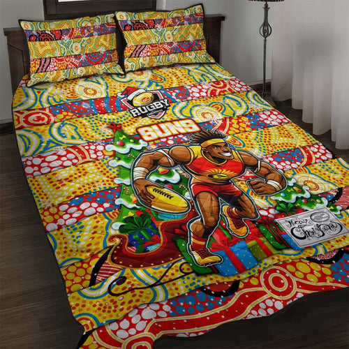 Suns Football Merry Christmas Quilt Bed Set Indigenous Australian Art