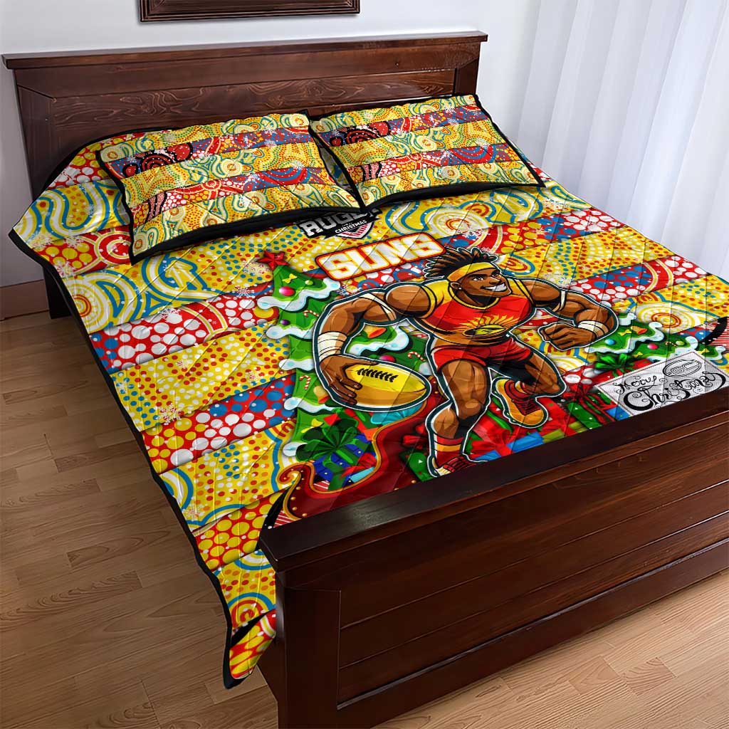 Suns Football Merry Christmas Quilt Bed Set Indigenous Australian Art